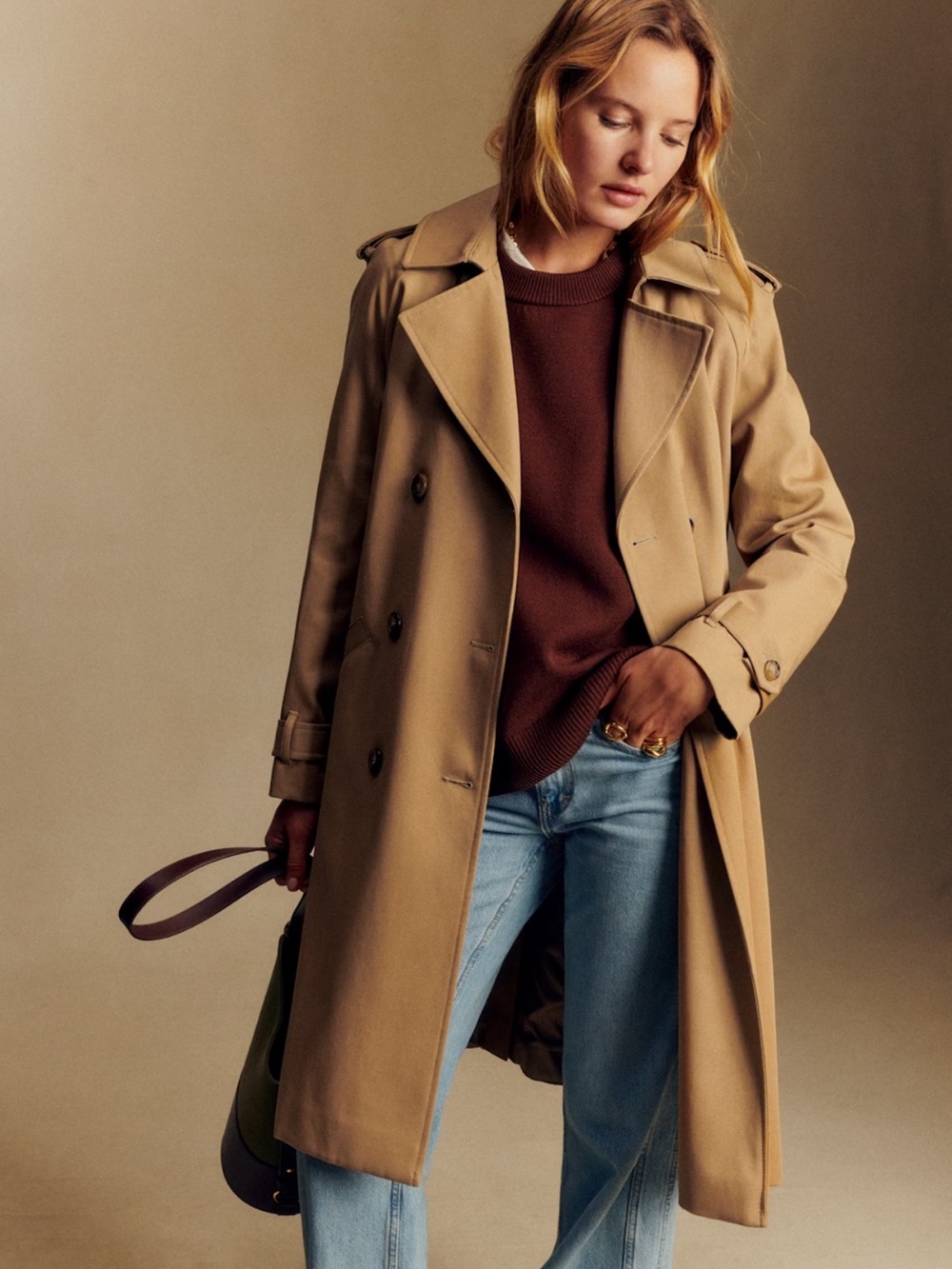Sezane, Scott Trench, Camel, Size 44, EUC.